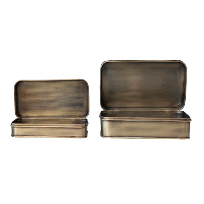 Metal Boxes, Antique Brass Finish, Set of 2