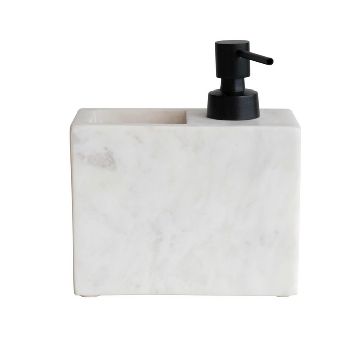 Marble Soap Dispenser w/ Pump & Compartment, White