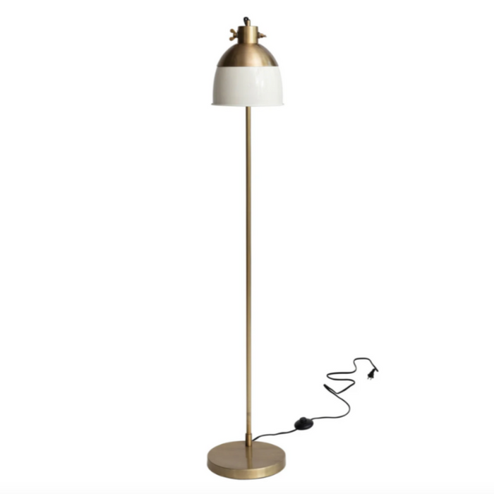 Metal Floor Lamp w/ Cream Color Enameled Shade, Antique Brass Finish