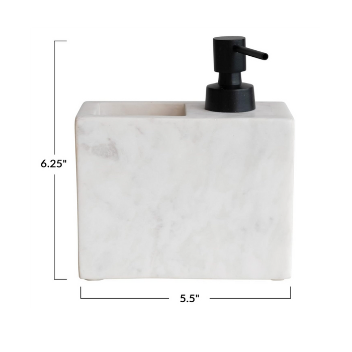 Marble Soap Dispenser w/ Pump & Compartment, White