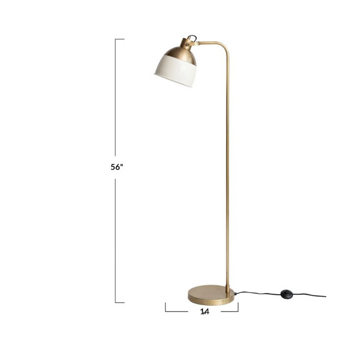 Metal Floor Lamp w/ Cream Color Enameled Shade, Antique Brass Finish