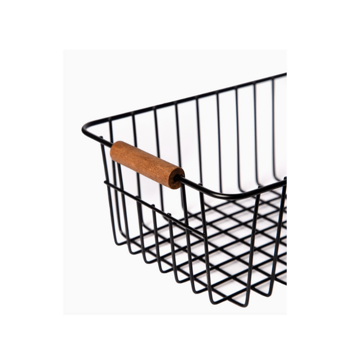 Modern Farmhouse Wire Basket with Wooden Handles