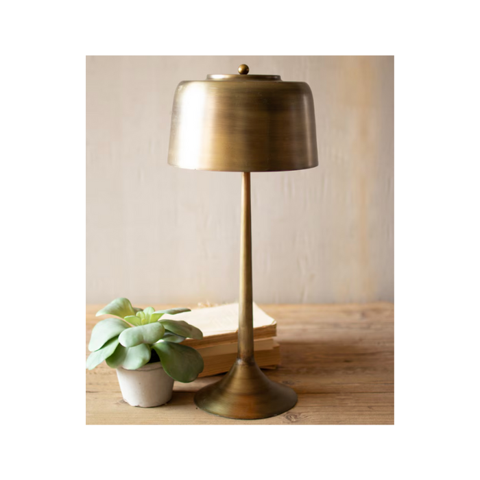 Tall Antique Brass Table Lamp with Brass Shade