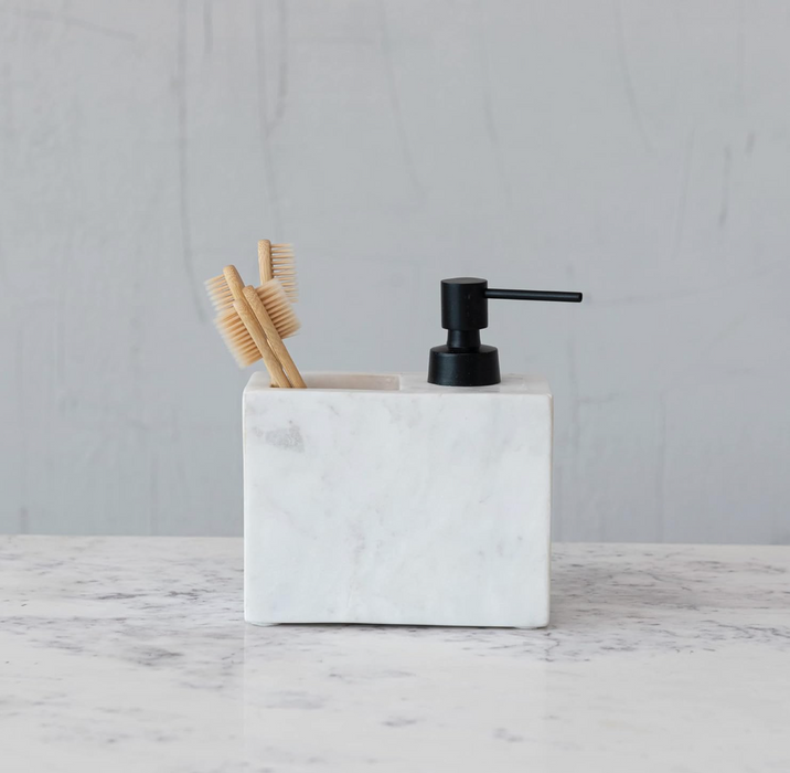 Marble Soap Dispenser w/ Pump & Compartment, White