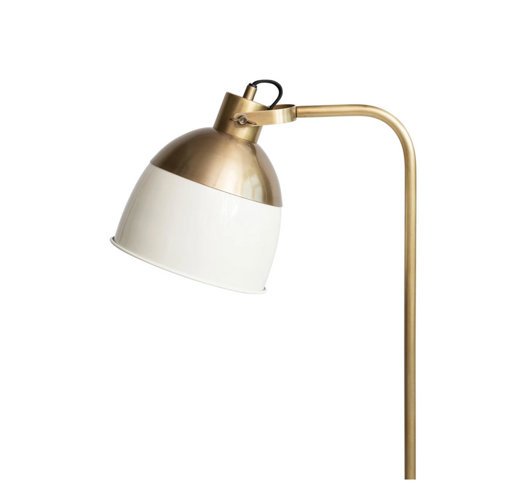 Metal Floor Lamp w/ Cream Color Enameled Shade, Antique Brass Finish