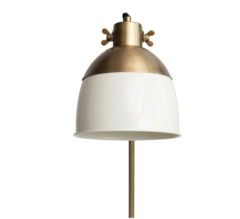 Metal Floor Lamp w/ Cream Color Enameled Shade, Antique Brass Finish