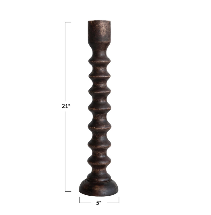 Hand-Carved Mango Wood Taper Holder, Walnut Finish (Tall)